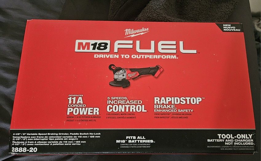 Milwaukee M18 FUEL 4-1/2" / 5" Variable Speed Braking Grinder, Paddle Switch No-Lock (2888-20)