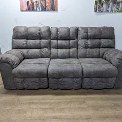 Free Delivery! Grey Modern Microsuede Recliner Couch With Cupholders 