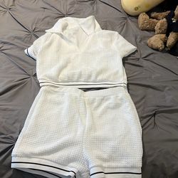 White waffle polo set