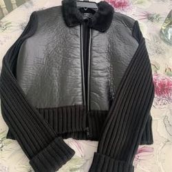 Like New - Ladies Nordstrom Leather Sweater Jacket - Size Med