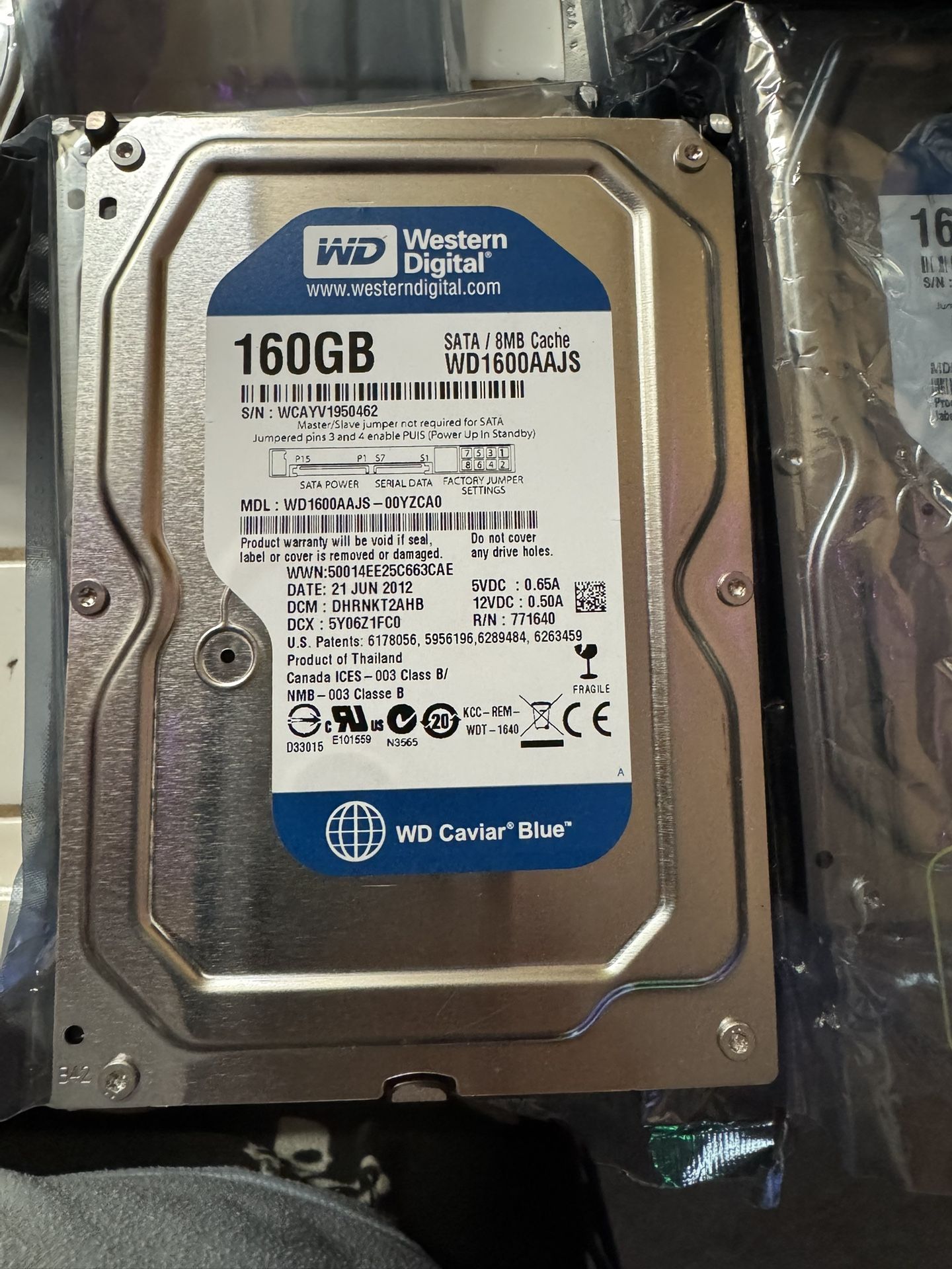 160 GB Western Digital Sata Hard Drive