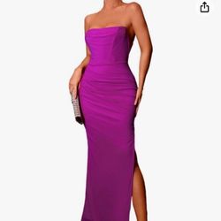 XinFSh Women's Strapless Bodycon Ruched Dresses Vintage Open Back Boned Corset Maxi Dress