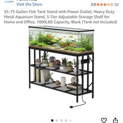 55-75 Gallon Fish Tank Stand with Power Outlet, Heavy Duty Metal Aquarium Stand, 3-Tier Adjustable Storage Shelf for Home and Office, 1000LBS Capacity