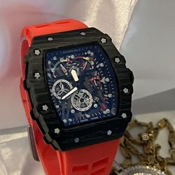 Brand New , Large Black Dial-Red Silica Bracelet 