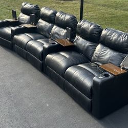 Black Leather Theater Electric Reclining Couch Seats With Cups Holders and Board