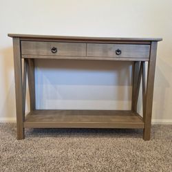 Rustic Gray Beige Console Table Sofa Table with Drawers and Bottom Shelf