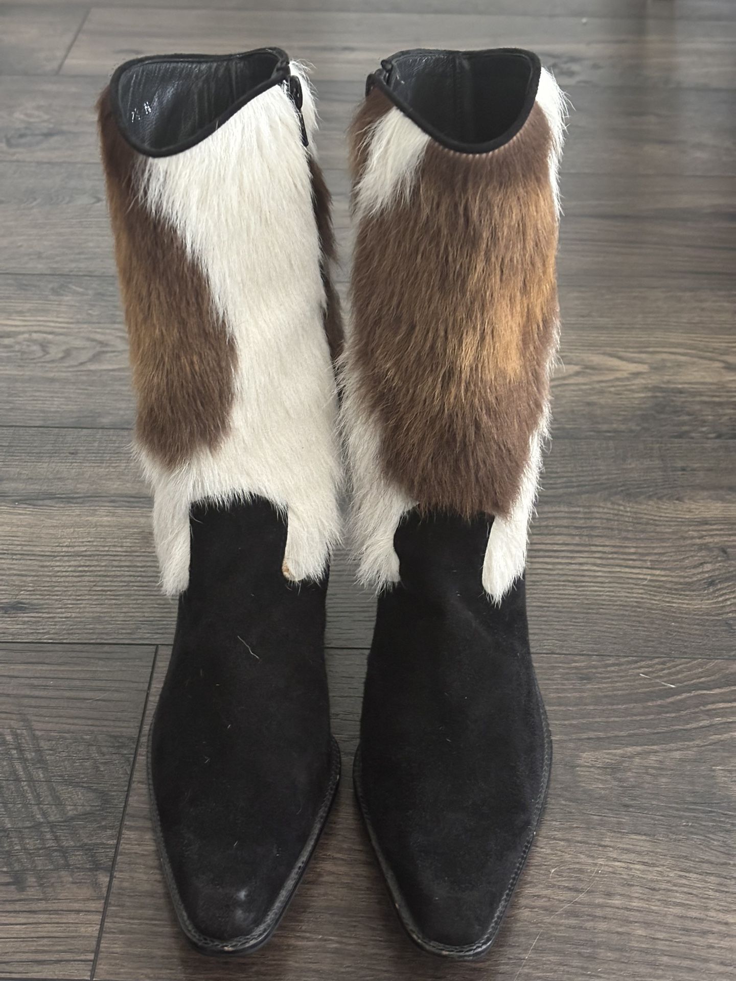 Stuart Weitzman Calfskin Fur/ Leather Cowboy Boots