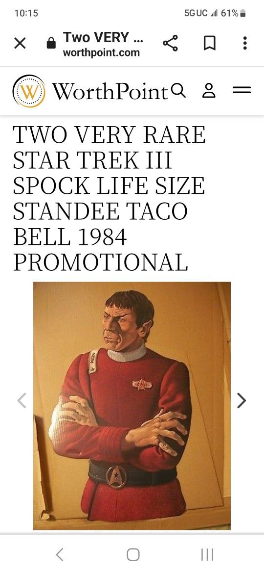 6 feet tall Spock standee from the 1984 Star Trek III