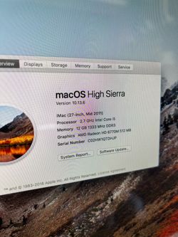 27” iMac all in one desktop computer 10.13.6