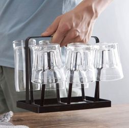 Cup Drying Rack, Metal Cup Holder, with Non-Slip Rotating Base and 6 Hooks,