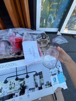 NIB metal & glass pendant light fixture.