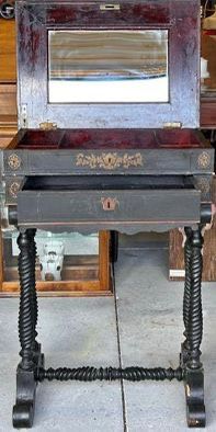 Antique Victorian Lift Top Sewing Stand - Spindle Legs 