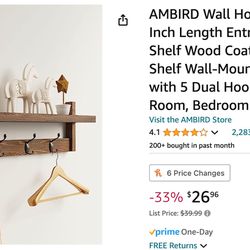 Wooden Wall Hook With Shelf 