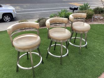 Set of 3 Swivel Bar Stools with Leather Seats