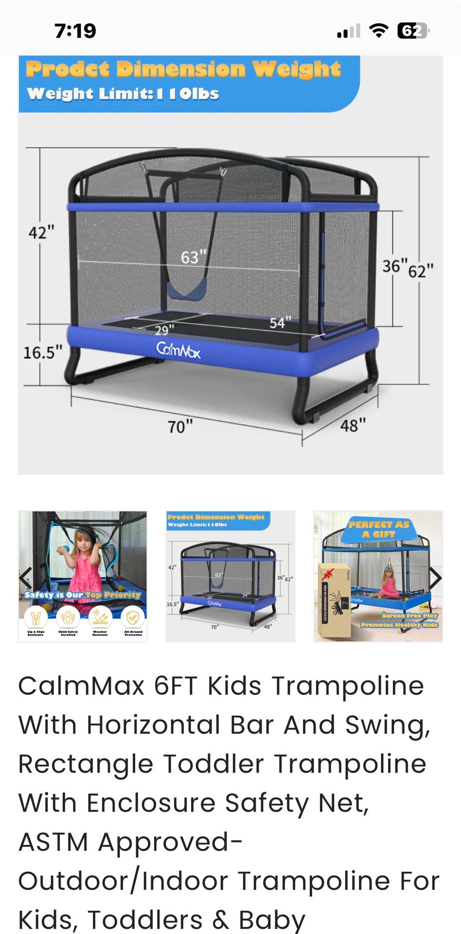 Trampoline Paid $350 It’s New Asking 200$