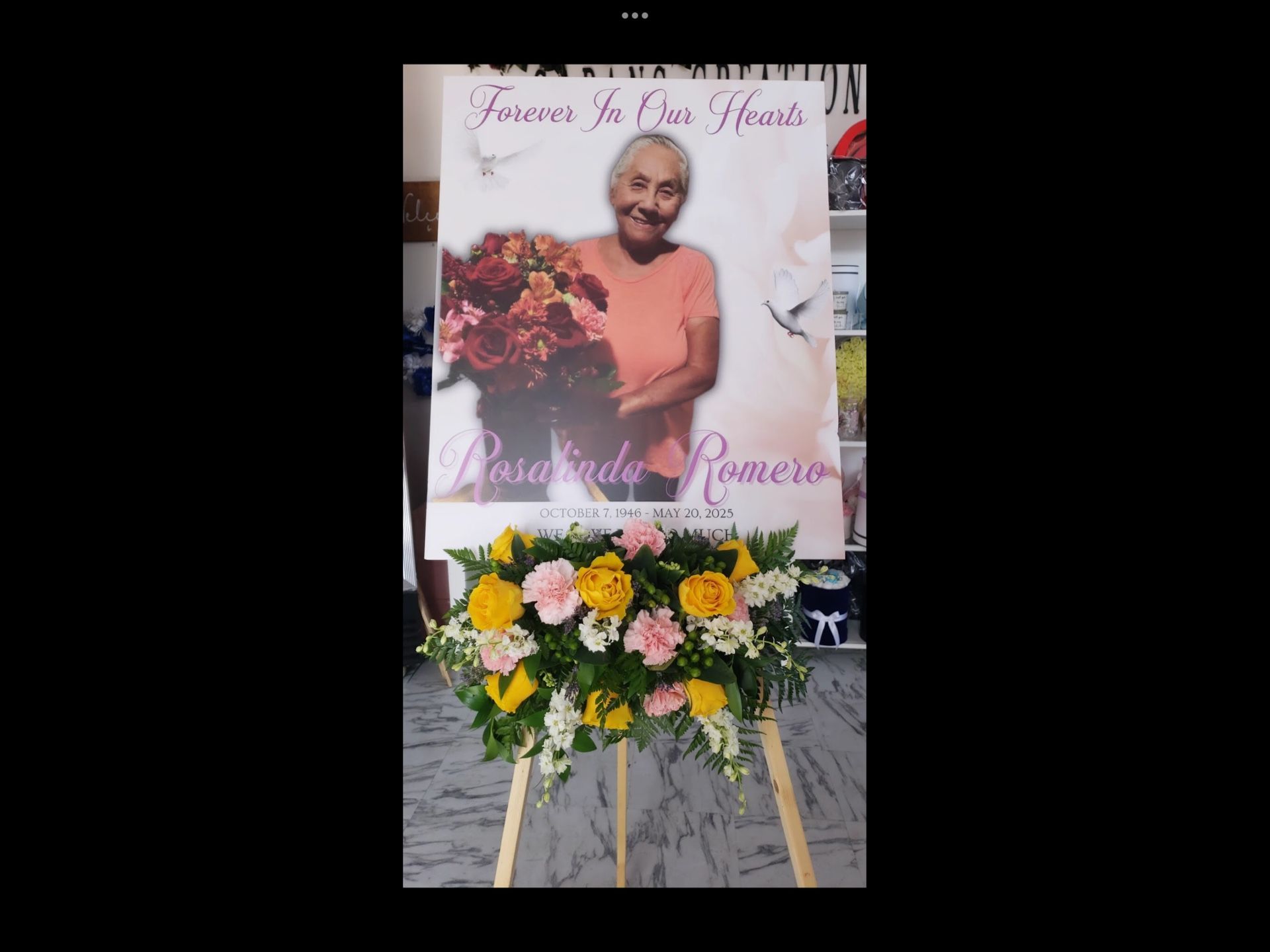 Funeral board and flowers