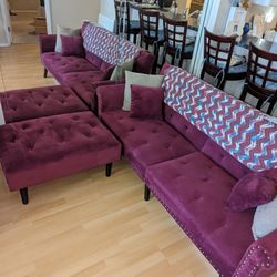 Maroon Futon Velvet Sectional Couch