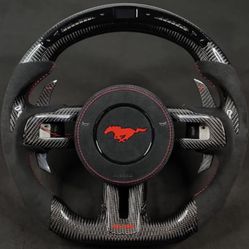BRAND NEW- MUSTANG CUSTOM LED CARBON FIBER STEERING WHEEL- smooth leather.