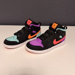 Size 3 - NIKE AIR JORDAN CANDY NEON COLORS BLACK NO TIE LACES YOUTH SHOES SNEAKERS