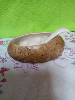 1970's Vintage Retro Baked Potato Sour Cream Serving Dish with Spoon