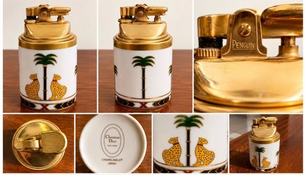 Vintage Christian Dior Casablanca Penguin Table Lighter Safari Cheetah Palm Japan