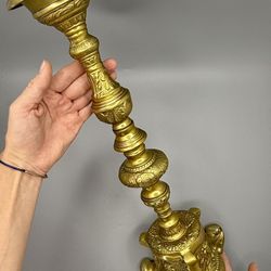 ⭕️ Vintage Ornate Gold-Colored Metal Candlestick / Stand – 21” Tall