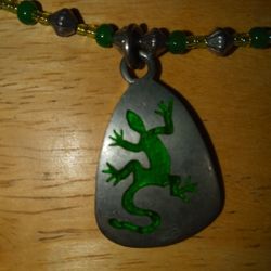 Sterling And Bead Necklace With Gecko