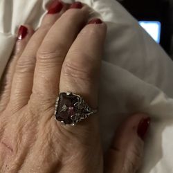 Beautiful 925 Sterling Silver Size 9 Ring With Huge Amethyst Gemstone