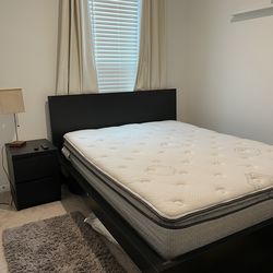 Modern Black Queen Bed Frame & Matching Nightstand – Complete Set