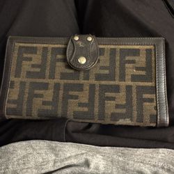 FENDI Tobacco Print Zucca Canvas Long Flap Wallet 8M0112 