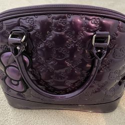 Loungefly Hello Kitty Purse  Purple  Embossed Bowler Bag Tote Sanrio Patent Leather