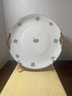 KPM Porcelain Hand painted Plate With Flowers Gold Trim and Cut Out Handles