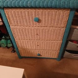 Beautiful Teal Wicker Dresser