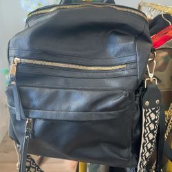 Beautiful  Black Faux Leather Backpack  