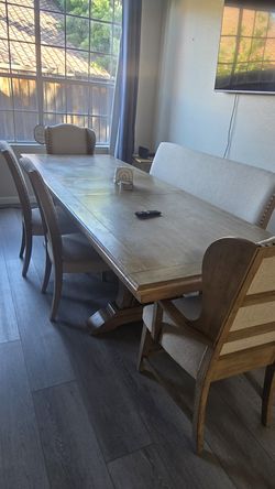 Rustic Dining Table Set with Bench and Chairs From Living Spaces