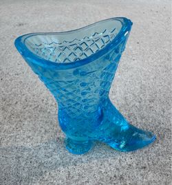 Findley Herman Tappan Blue Glass Boot Bud Vase - Victorian Style Figurine - tiny chips - $5