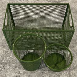 Green Metal Mesh Desk Organizer Set (3 Pieces) 