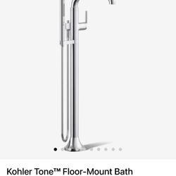 Kohler Tone™ Floor‑Mount Bath Filler Trim with hand shower (model T27424‑4‑CP)