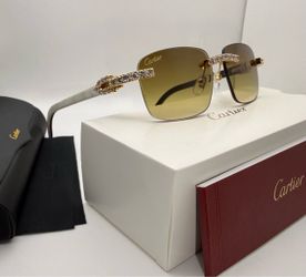 Cartier Big C 24K Gold/Brown Hennessy Tint VVS Moissanite White Buffalo Horn Buffs Glasses