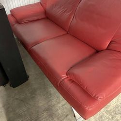 Natuzzi Red Leather Loveseat 