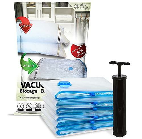 6 Vacuum Storage Bags-Space Saving Air Tight Compression-Shrink Closet Clutter Store, Organize Clothes, Linens, Seasonal Items by Hastings Home