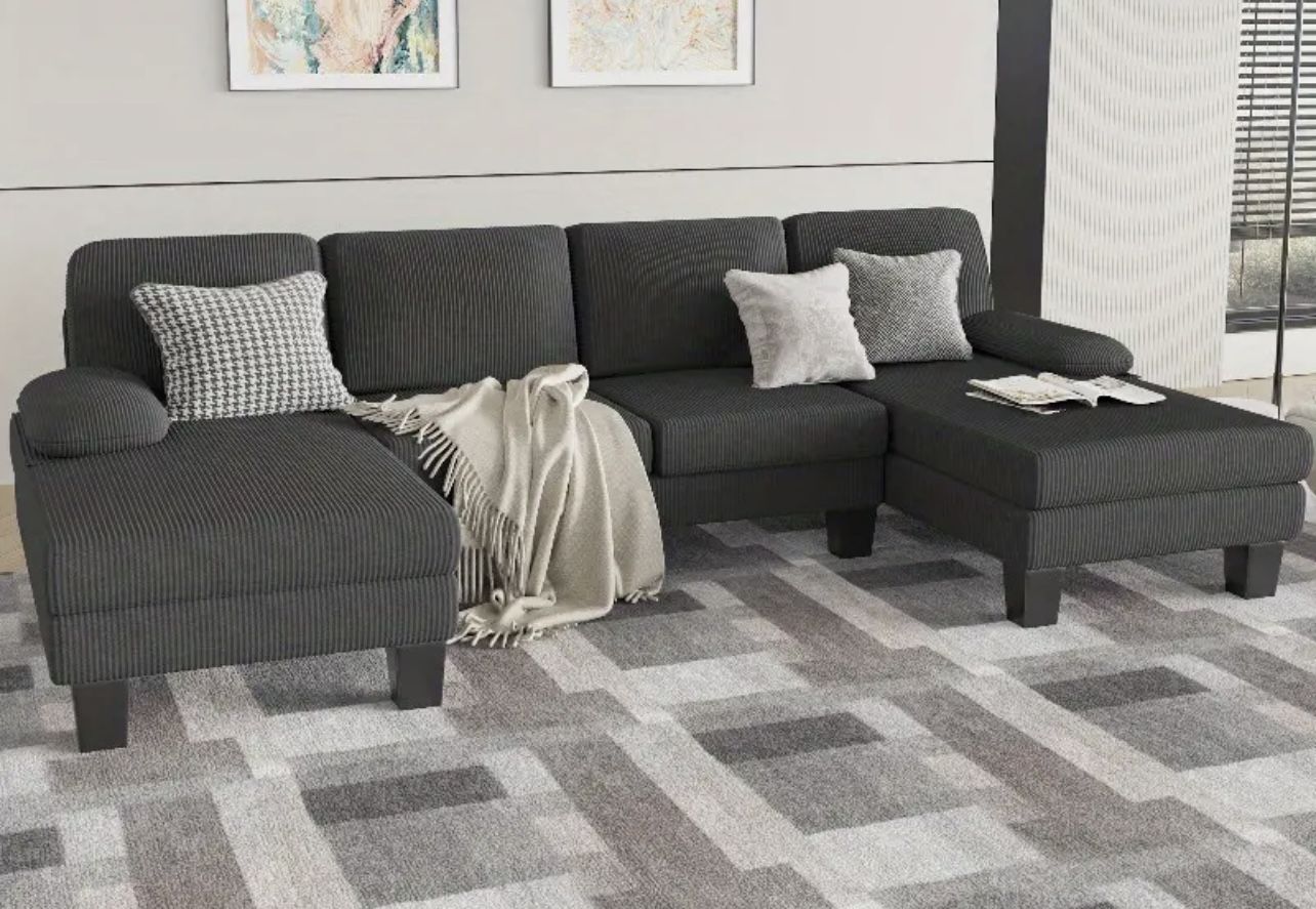 NEW Convertible Sectional Sofa Couch, 4 Seat Sofa Set for Living Room U-Shaped Modern Fabric Modular Sofa Sleeper with Double Chaise & Memory Foam