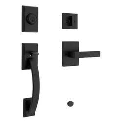 Kwikset Tavaris Single Cylinder Door Handleset w/Singapore Handle featuring SmartKey Security in Matte Black @U1-273