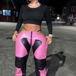 Pink And Black Leather Pants
