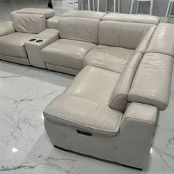 Leather Power Reclining Sectional Couch with Power Headrests 