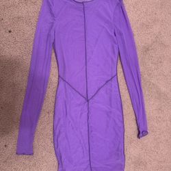 New Small purple dress short mesh sheer long sleeve mini