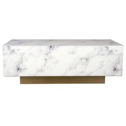 Marble Design Glass Wood Block Rectangle Coffee Table White