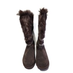 BearPaw Claudia Brown Suede Leather Fur Boots Sz 9 