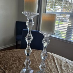 $100.00 - 1970's-80's Elegant & Tall Hand-Cut 24% Crystal Candleholders!  Battery Operated Wax Candles Included!  Like New Condition!