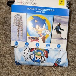 Climate Right Cuddl Duds Sonic The Hedgehog Warm Underwear Set Size Medium 8/10